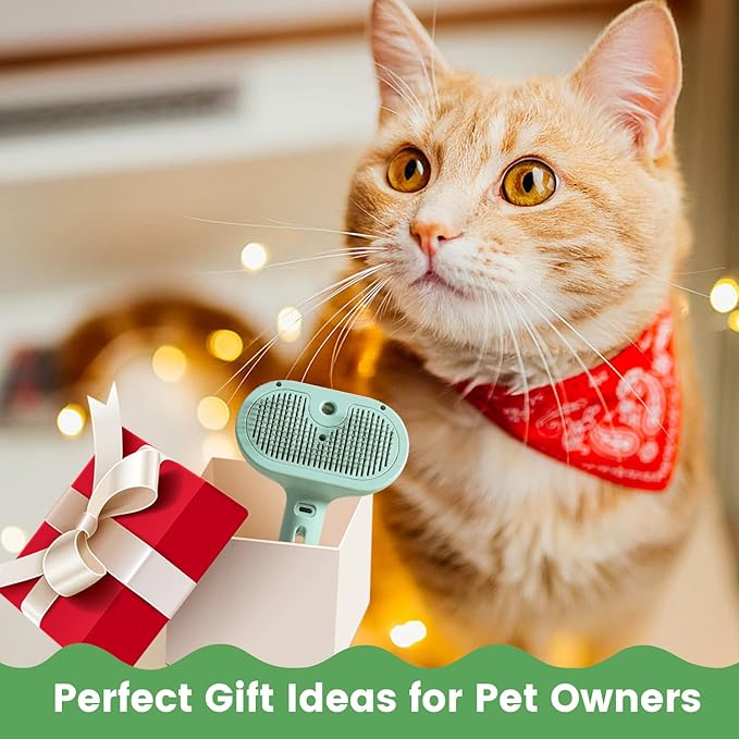 3 in 1 Cat Steam Brush, Pet Spray Hair Removal Comb for Shedding & Grooming, Water Brush for Cats Dogs Small Animals Long Short Haired with One-Click Release Button(Green)