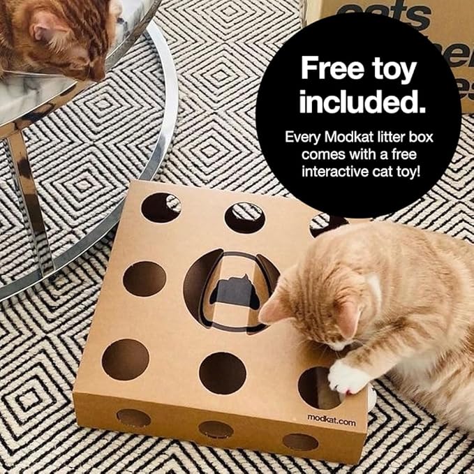 Modkat® XL Litter Box, Top or Front-Entry Configurable, Full Height Seamless Base, Reusable Litter Liners, Sifting Litter Scoop, 2X Bamboo Charcoal Filters - White