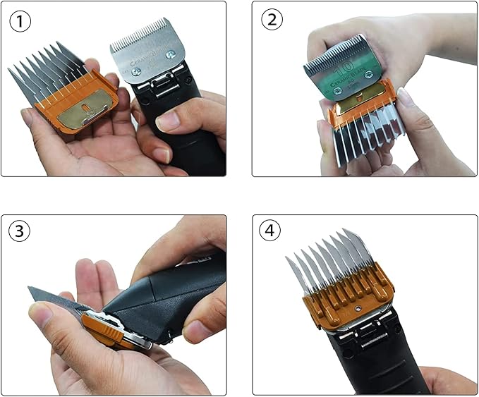 Professional Animal Stainless Steel 4 Color Guide Comb Set Compatible with andis Oster A5 wahl km10 10#/15#/30# Detachable Blade,Cutting Length 19mm-32mm