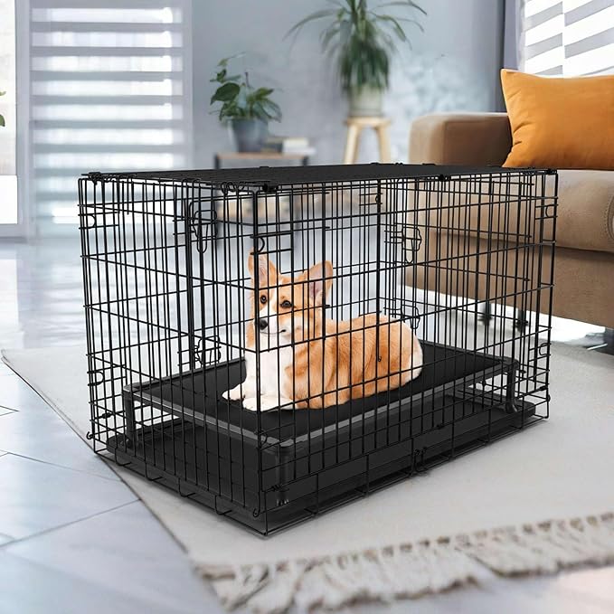 Veehoo Chew Proof Elevated Dog Bed, Durable Raised Pet Cot with Soft PP Cotton-Filled Waterproof Mat, Washable Padded Cot for Indoor, Outdoor & Camping, 35-Inch, Black