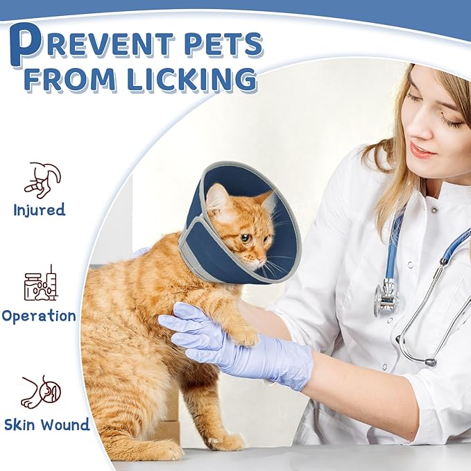 Cat Cone Collar Soft to Stop Licking, Adjustable, Foldable Lightweight Kitten Cones After Surgery Recovery for Cats & Kittens, Cat Cone Alternative (Solid Blue, L)