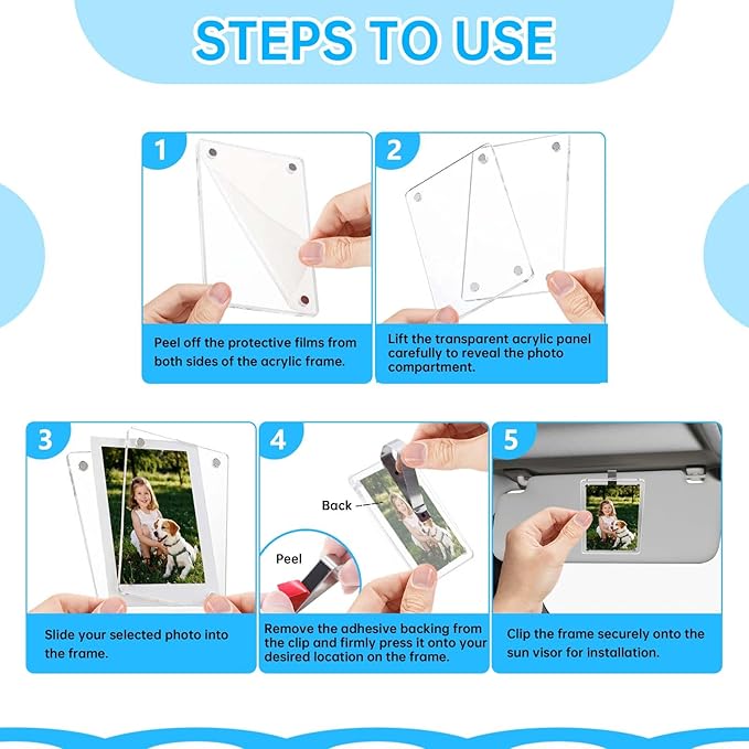 2 Pack Magnetic Car Visor Photo Holder β Personalized Acrylic Clip for Family, Pets, Travel Pictures β Easy Snap-On Car Accessory for Sun Visor (2 Pack, 2.4''x3.5'')