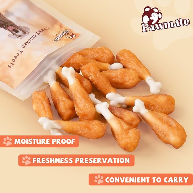 Dog Treats, Chicken Wrapped Calcium Bone Rawhide-Free Grain-Free Training Treats for Dogs Teeth Cleanning Breath Fresh Dog Chewy Snacks for Medium Large Dogs 10.6oz or 18-19 pcs