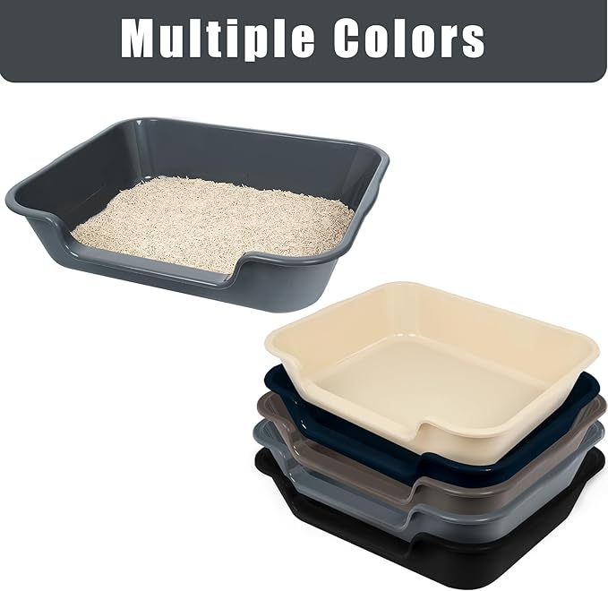 1 Pack of Extra Large Cat Litter Box (ABS Material), Low Entry Senior Litter Pen for Geriatric Kitty Big Cats, Jumbo Pet Safe Litter Boxes Tray for Indoor Pets Potty (Dark Blue, 24"L x 20"W)