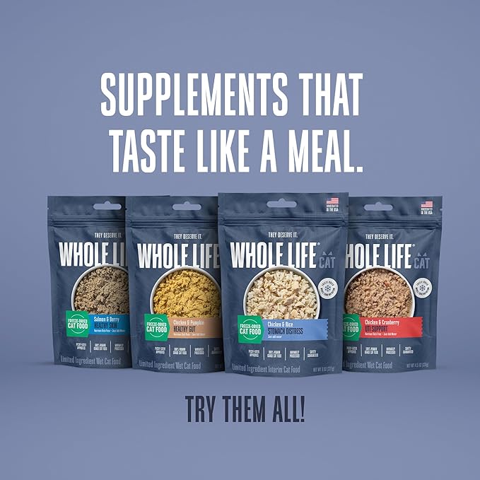Whole Life Cat Freeze Dried Cat Food - Bland Diet with Sensitive Stomachs, Digestive Support, Anti-Diarrhea & Vomit Remedy – Human-Grade, Quick & Easy Chicken and Rice Meal, Ready in Minutes