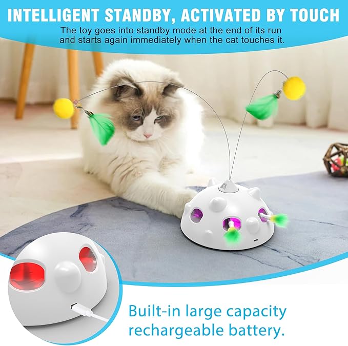 Cat Toys for Indoor Cats - Rechargeable Silent Interactive Automatic Cat Toy | Electric Feather Cat Bird Toy | Electric Cat Teaser Wand | Flapping Butterfly Bird Cat Toy | Toys for Adult Cats