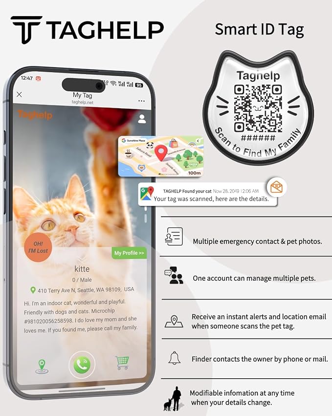 Cute Floral Breakaway Cat Collar with QR Code ID, Cotton Kitten Collar with Bell & AirTag Holder, Adjustable Safety Collar for Cats,Pastoral Style with airtag Holder(Pink)