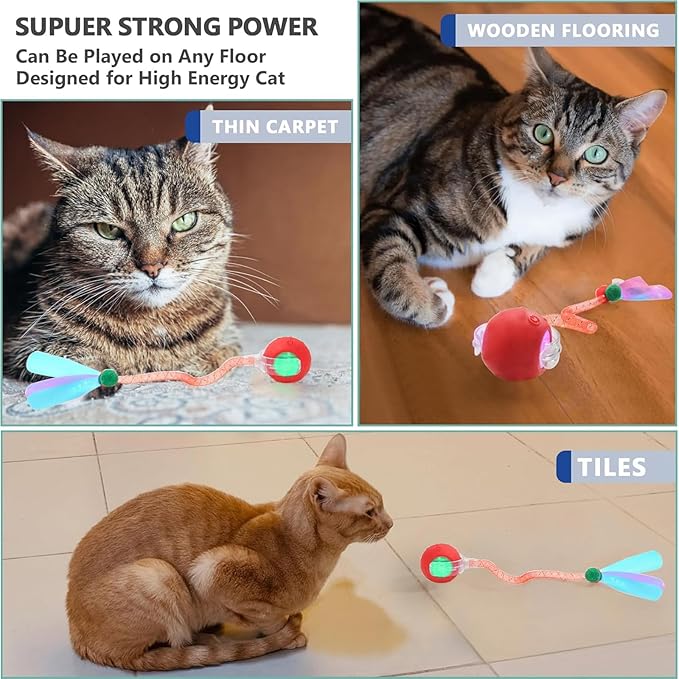 2 Packs Speed 2.0 Tail Interactive Cat Toys for Indoor Cats, Chirping & Motion Activate Cat Toy, Smart Kitten Rolling Ball Moving Ball Toys,Rechargeable Dog Cat Bal l for Enrichment Exercise (New P+G)