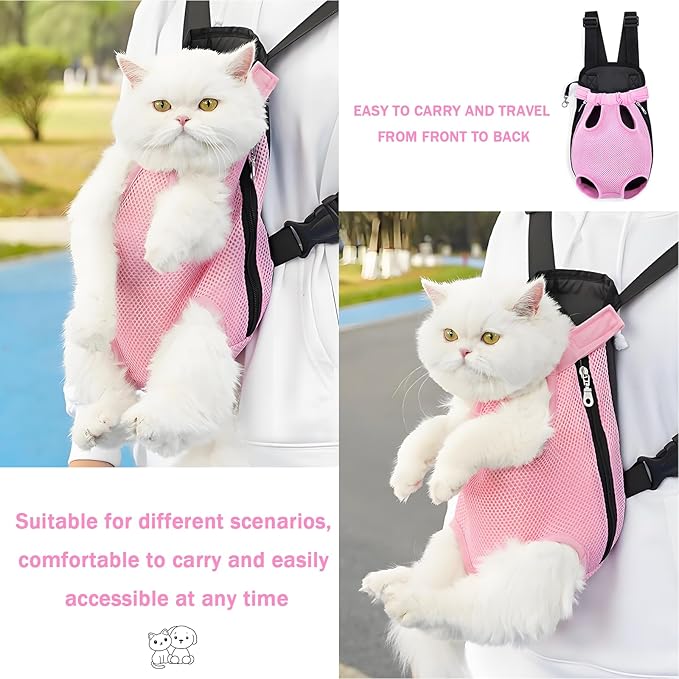 Pet Carrier Backpack, Adjustable Pet Front Carriers for Small Medium Dogs Cats 5-18 Lbs, Legs Out, Dog Cat Carrier Backpack for Hiking,Camping,Traveling,Cycling (Pink, Medium(Fit:5-10lb))