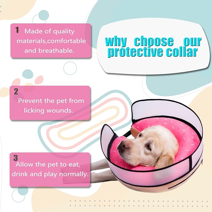 Inflatable Dog Cone Collar with Enhanced Anti-Licking, Soft Neck Donut for Dogs Cats, Recovery Pet Cone Collar After Surgery for Large Medium Small Dogs… (Donut Pink, Medium+)