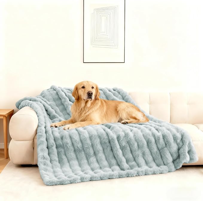 Waterproof Dog Blanket for Sofa Bed Couch, Couch Cover Blanket Fluffy Faux Rabbit Fur Reversible Furniture Protection, Pet Blanket for Medium Large Dogs Cats