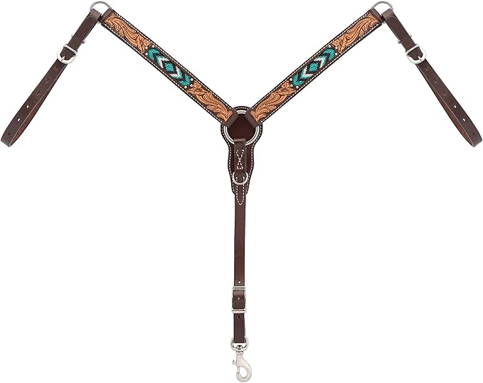 Weaver Leather Turquoise Diamond Beaded Horse Headstall, Leather Headstalls for Horses for Trail Riding, Durable Equine Supplies, Dark Oil