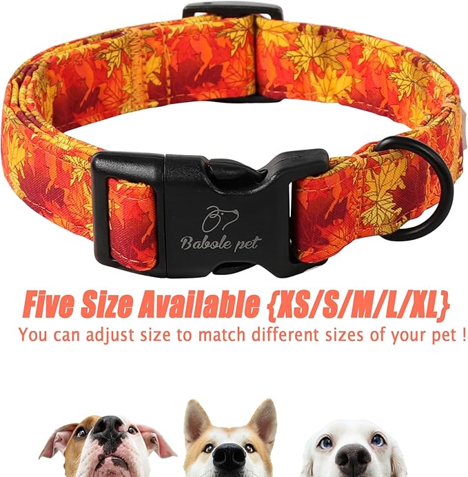 Fall Dog Collar, Gold Maple Leaves Pattern Fall Thansgiving Puppy Collar, Soft Adjustable Cotton Holiday Dog Collars for Small Medium Large Boy&Girl Dogs S