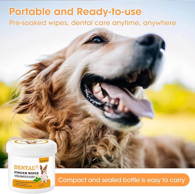 Dental Care Finger Wipes for Dogs & Cats, Reduces Plaque & Tartar, Freshens Breath, Pre-Soaked Pet Teeth Wipes, Easy to Use Disposable Oral Cleaning Pads,Mint Flavor,100pcs