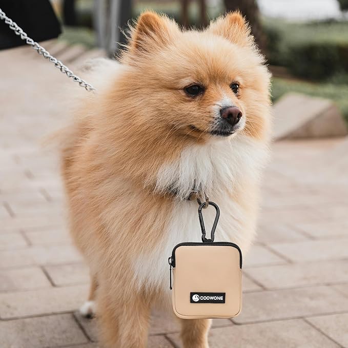Dog Treat Pouch 2 PCS, Waterproof Small Dog Treat Bag for Leash, Hands Free Puppy Walking Bag with Carabiner, Pet Poop Bag Holder for Pet Puppy Travel or Outdoor Use, Zipper Closure to Avoid Spilling