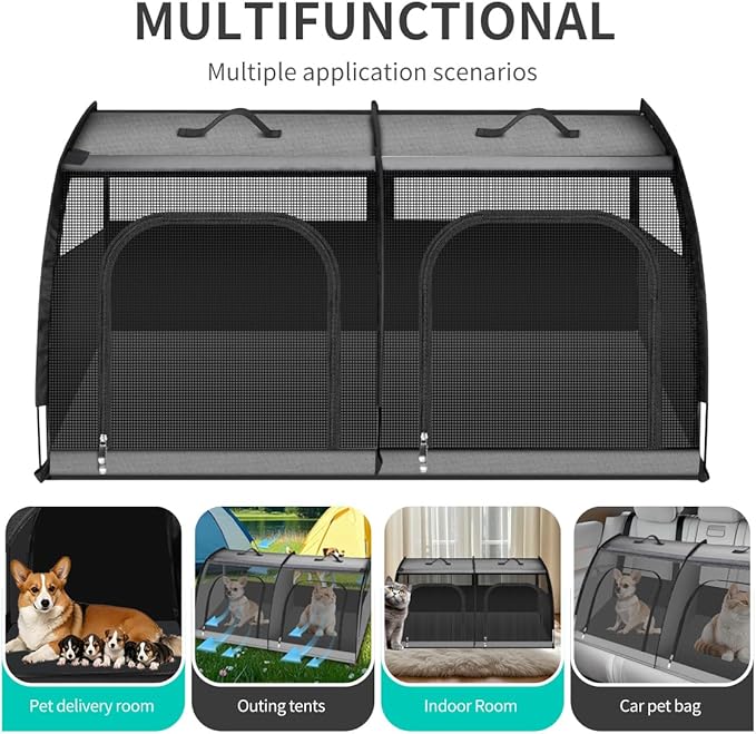 Double Cat Car Travel Carrier, Twin Compartment Show House Cat Cage/Condo,Portable Pet Crate for 2 Cats Travel Double Dog Crate Set for Long Distance Travel