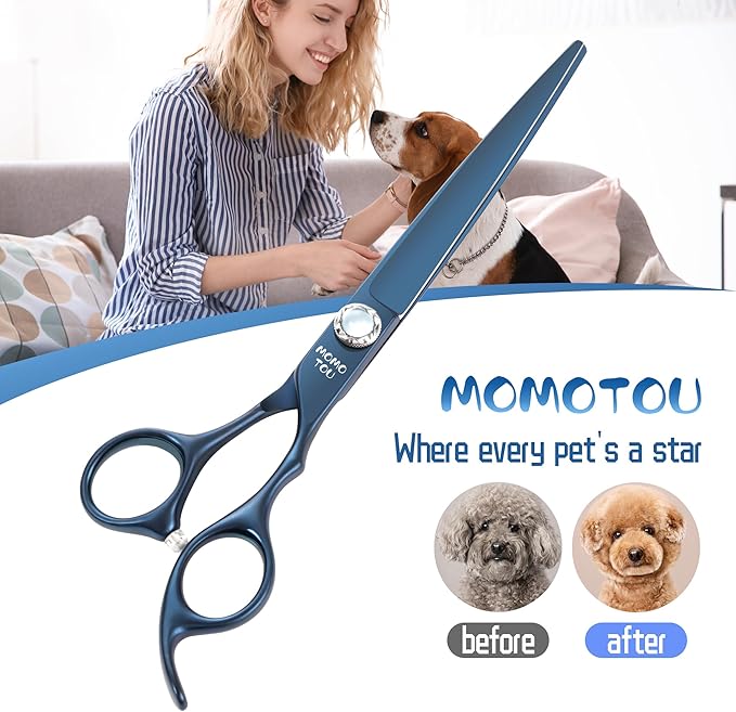 7 inch Matte Blue Straight Dog Grooming Scissors Professional 440C Stainless Steel Dog Shears Smooth Cutting Comfortable Grip and Easy to Use for Groomers and Home Use