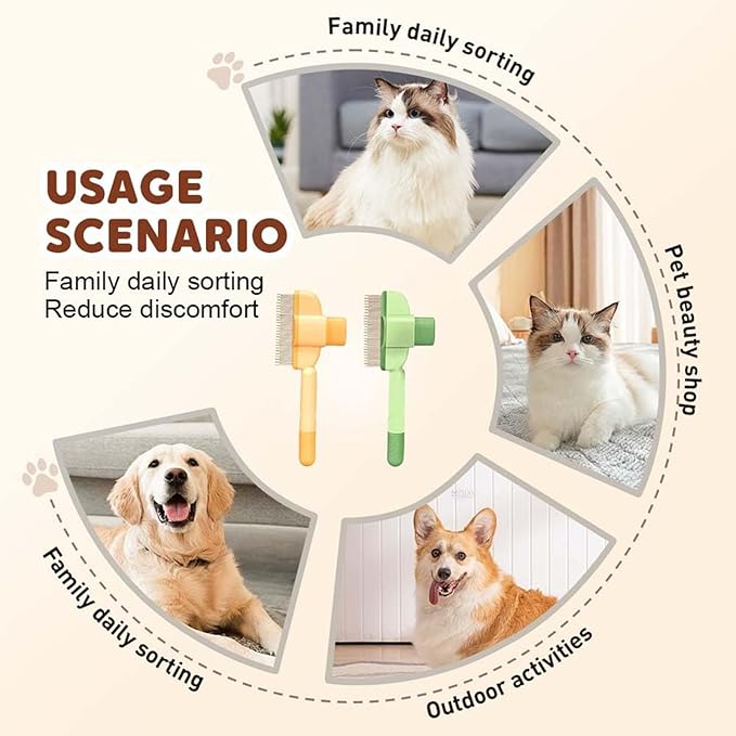 Zen Brush for Cats, Zenbrush Cat Comb, Self Cleaning Pet Comb Grooming Brush, Catdogcomb Pet Grooming for Massaging and Cleaning Shedding Hair (2Yellow)