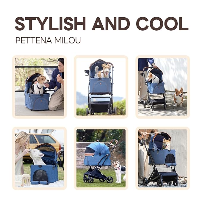 X-Fold Dog Stroller for Small/Medium Dogs up to 55 Lbs, Premium 3 in 1 Pet Stroller, Large All-Terrain Rubber Wheels, Navy Blue