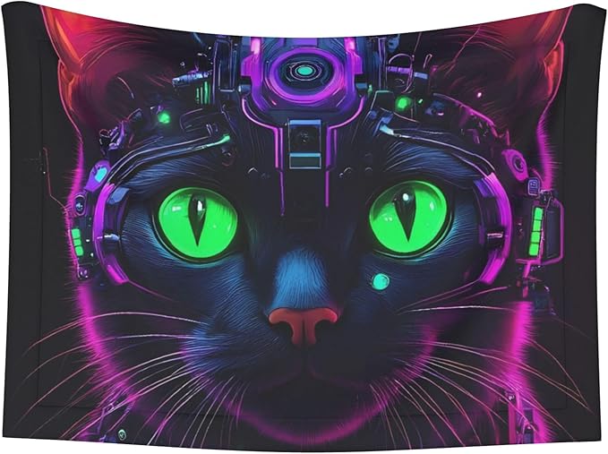 Waterproof Dog Blanket Soft Pet Blanket for Puppy, Fleece Cat Throw Blankets for Furniture Bed Couch Sofa Reversible - Futuristic Cat Warrior