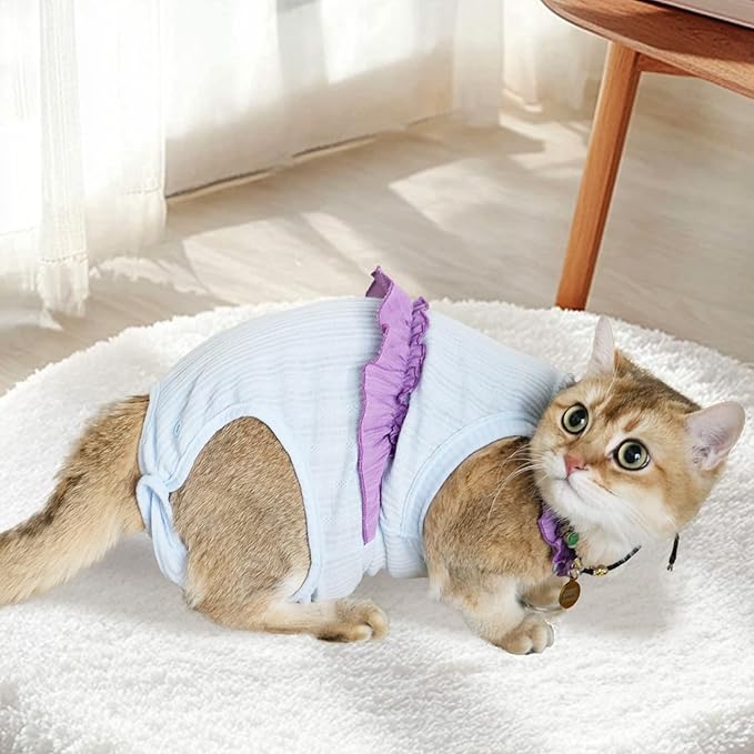 Cat Recovery Suit,Kitten Onesie After Surgery,E-Collar Alternative for Abdominal Wound and Skin Diseases,Soft Breathable Bodysuit After Spay(Blue-l)