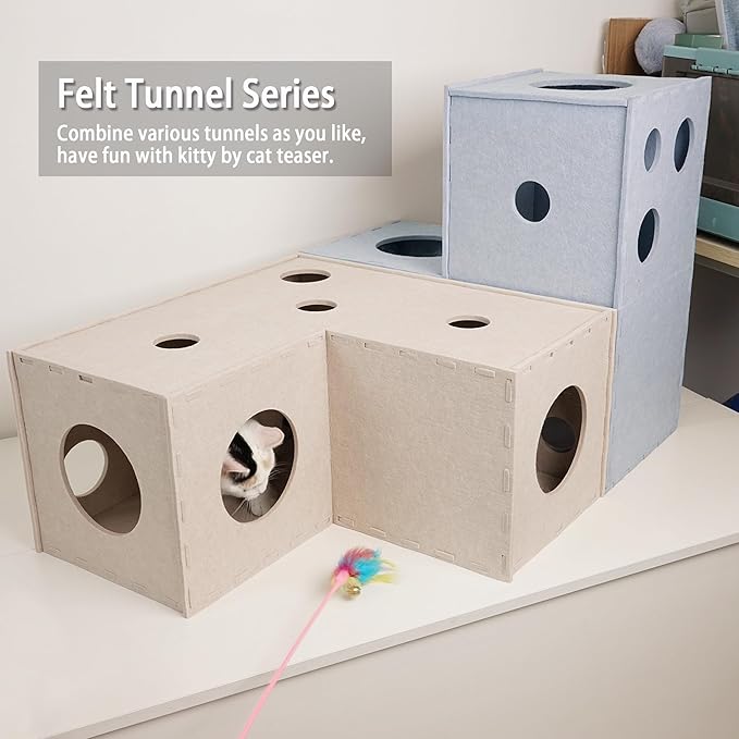 PETKARAY Felt Cat Puzzle Toy, Interactive Cat Toys for Indoor Cats, Interactive Maze for Kitten Felt Puzzle Box with Ball, Beige