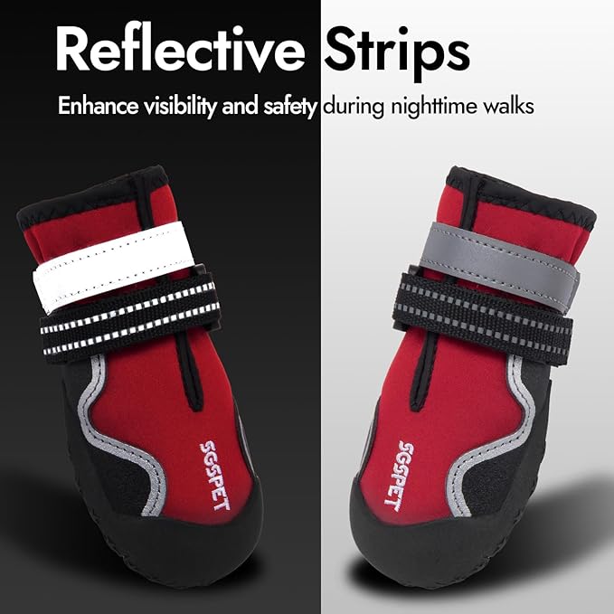 Dog Shoes for Large Dogs, Medium Dog Boots & Paw Protectors for Hardwood Floors, Outdoor Dog Booties for Hot Pavement Winter Snow Hiking, Waterproof Dog Shoes with Reflective (Red, 6# (L))