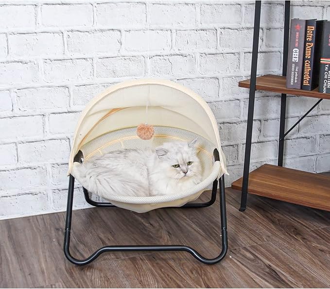 Cat Bed, Pet Hammock Bed for Cats and Dogs, Comfortable and Breathable Elevated Cat & Dog Nest, Easy to Assemble, Cover Removable and Washable, Suitable for Indoor and Outdoor Use (Cream)