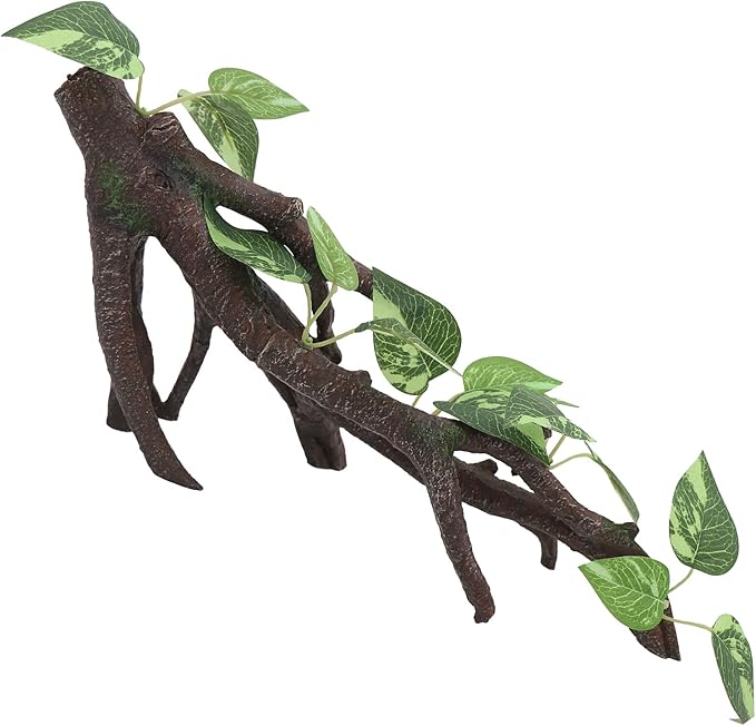 AQUA KT Reptile Climbing Branch Tree Trunk with Leaves for Lizard Bearded Dragon Snake Gecko Leopard Chameleon Frog Climbing Rainforest Terrarium Habitat Decoration