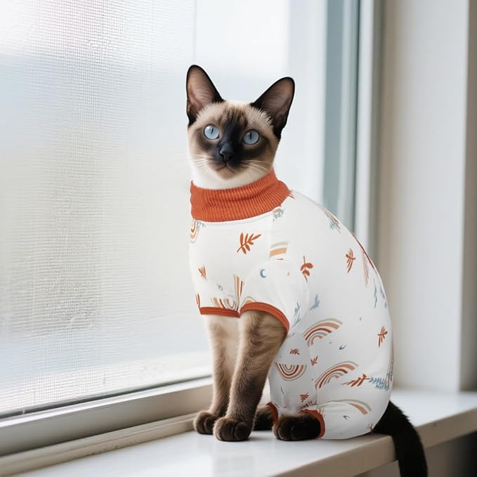 DENTRUN Cat Surgery Recovery Suit Female Male Soft Onesie, Kitten Surgical Collar Cone Alternative Shirt, Abdominal Wounds Anti-Licking Pajama for Small Pets Spay, Cat Body Suit Post Surgery
