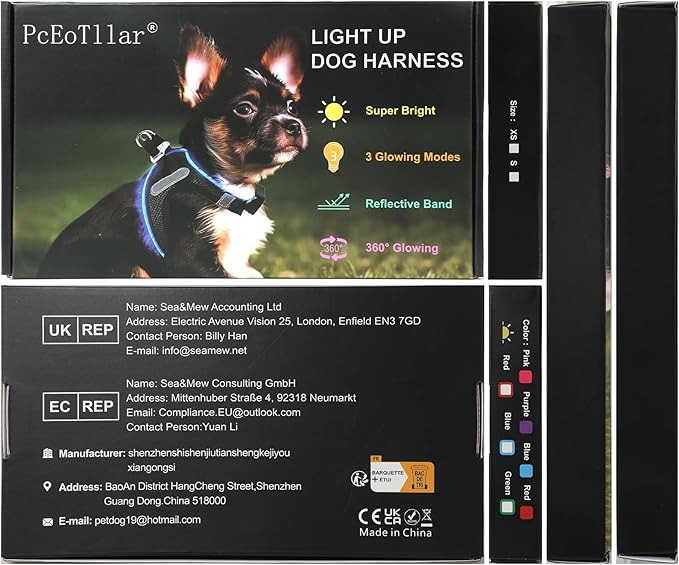 PceoTllar Light Up Dog Harness, LED No Pull Reflective Dog Harness, Flashing Lighted for Night Walking - Small/Medium, (Black Red,m)
