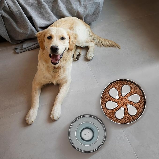2Pcs Slow Feeder Dog Bowls 3Cups Large Capacity, 304 Stainless Steel Dog Bowl, Metal Food Bowl with Non-Slip Base, Food-Grade