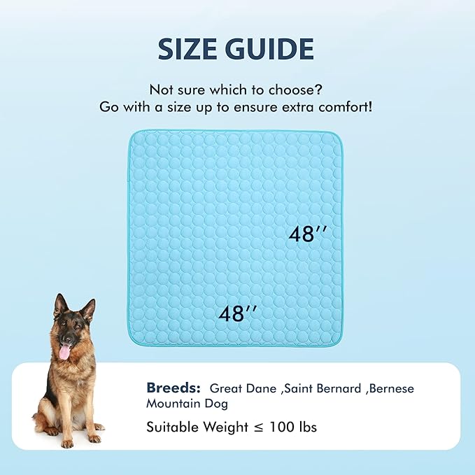 MICROCOSMOS Summer Cooling Mat & Sleeping Pad- Water Absorption Top, Materials Safe, Easy Carry, EZ Clean. Keep Cooling for Pets, Kids and Adults.(Blue, 48" x48")