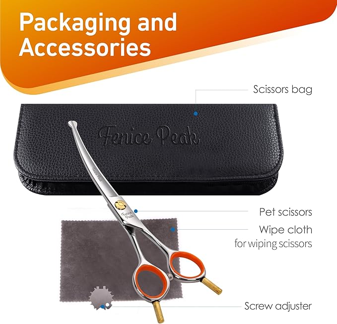 Fenice Peak 6'' Small Curved Scissors Lightweight Dog and Cat Grooming Scissors with Safety Round Tip JP440C Stainless Steel Sharp Blades for Body Facial Nose Ear and Paw Hair Easy Use