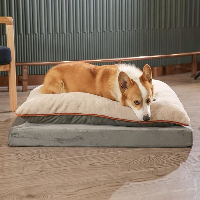Amazon Basics Dog Bed with Cooling Gel Memory Foam, Pressure-Relief Support for Dogs up to 120lbs, Non-Slip Bottom, Machine Washable Cover, Giant Sized (48" x 36"), Grey