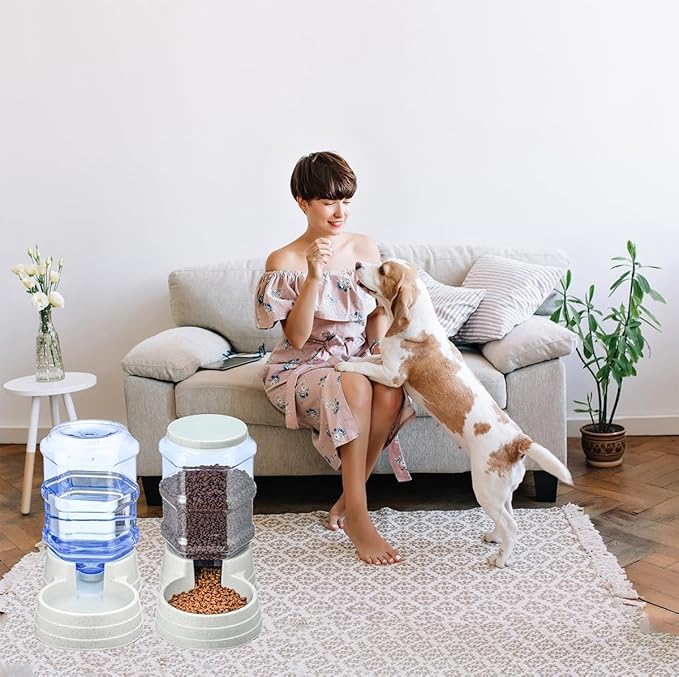 2 Pack 3.5L Automatic Gravity Pet Feeder and Water Dispenser Set, Large Capacity Automatic Dog Feeder and Dog Water Dispenser for Small Medium Dog Pets Puppy Kitten