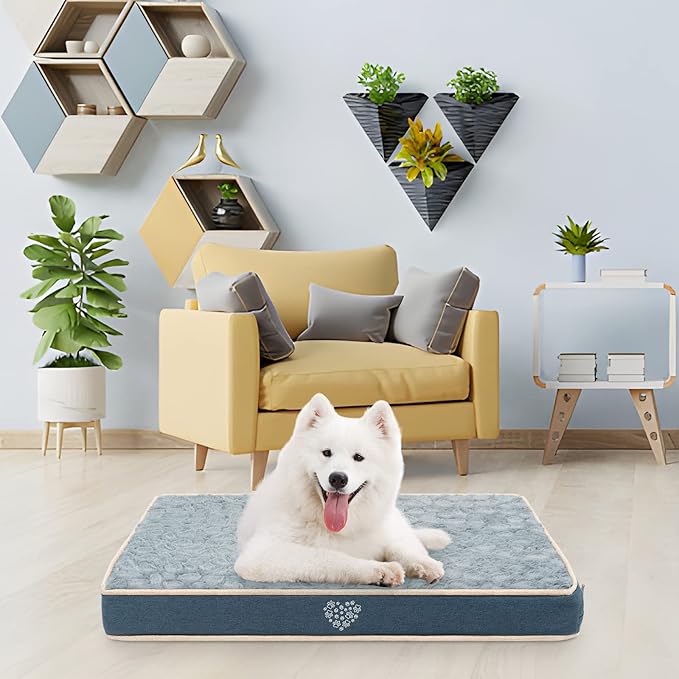 VANKEAN Waterproof Dog Pad Bed Mat Reversible (Warm&Cool), Removable Washable Cover & Waterproof Inner Lining, Pet Mattress for Cats and Dogs, Joint Relief Crate Bed, Navy