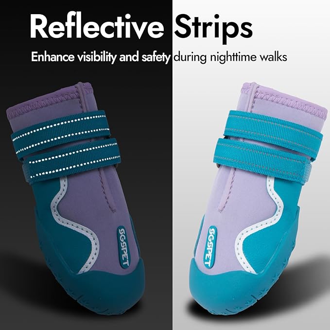 Dog Shoes, Waterproof Dog Boots & Paw Protectors with Anti-Slip Sole, 4pcs/Set Pet Dog Booties, Reflective Dog Shoes for Small Medium Large, Winter Snowy Summer Hot Pavement (Blue, 3# (XS))