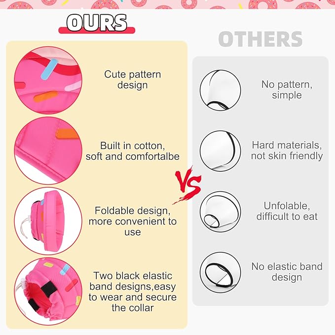 KOOLTAIL Cat Cone Collar Soft, Cat Recovery Collar After Surgery, Adjustable Comfortable Lightweight Cat Neck Cone to Stop Licking, Foldable Donut Water Resistant Pet Cone for Small Large Kitten PinkM