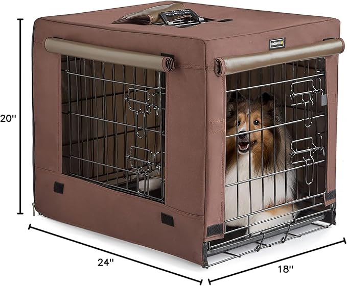 DONORO Dog Crates for Small Size Dogs Indoor Double Door Dog Kennels & Houses for Puppy and Cats, Collapsible Metal Contour Dog Cages (Brown, 24.0" L x 18.0" W x 20.0" H)