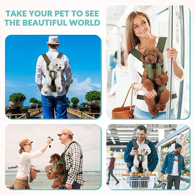 Dog Carrier Backpacks, Adjustable Dog Backpack Carrier, Legs Out Easy-fit Dog Chest Carrier for Medium Small Dogs, Hands Free Dog Front Carrier for Hiking, Cycling(Green M)