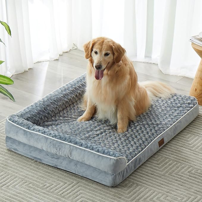 BFPETHOME Orthopedic Dog Bed for Extra Large Dogs-Big Waterproof Sofa Dog Bed with Removable Washable Cover, Large Pet Bed with Waterproof Lining and Nonskid Bottom,Pet Bed for Large Dogs, Grey