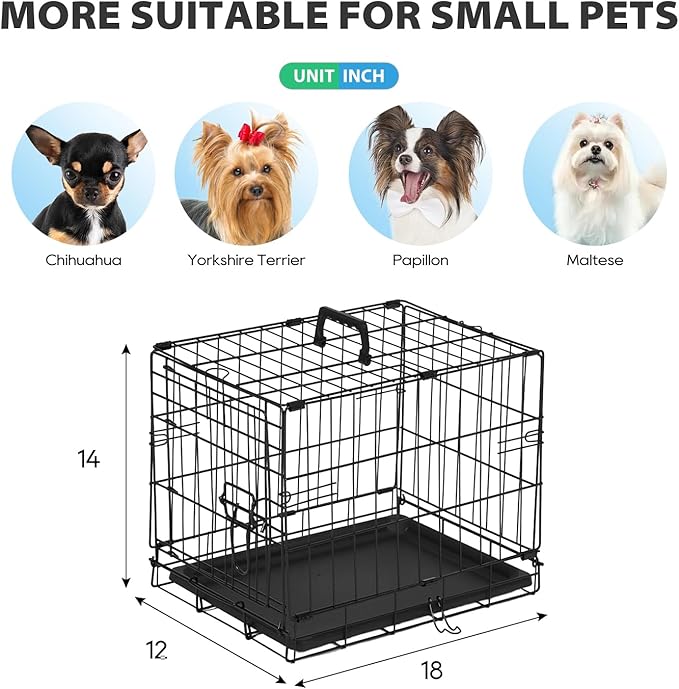 BestPet | Dog Crate | 18" | Black | Foldable Metal Kennel with Double Doors, Secure Slide-Bolt Latches, Leakproof Tray | Portable Dog Cage for Small Breeds | for Travel, Indoor & Outdoor Use