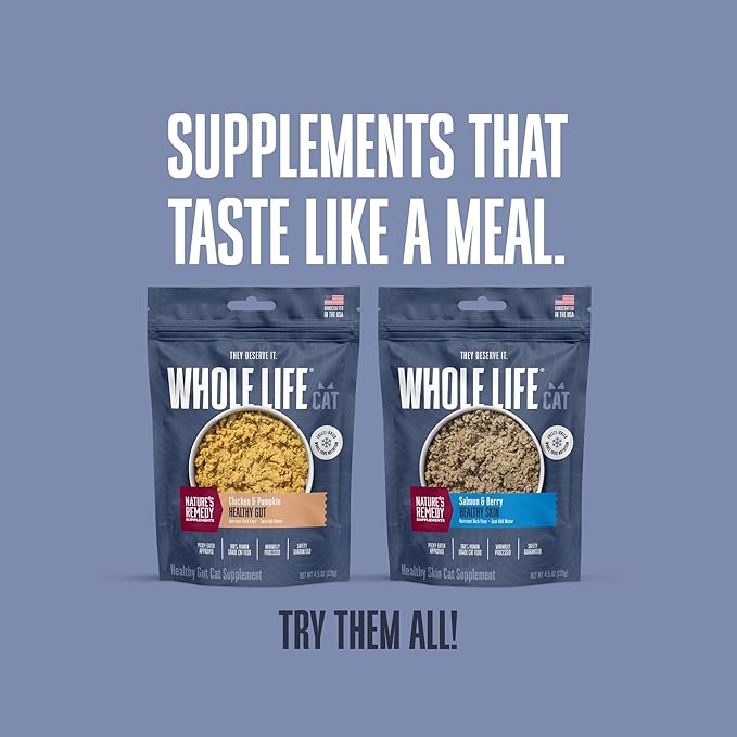 Whole Life Pet Healthy Gut Daily Cat Supplements, Cat Probiotics for Constipation Relief, Anti Diarrhea, Vomit Remedy & Digestive Support, Pumpkin Puree for Cats, Cat Health Supplies - 30-Day Supply