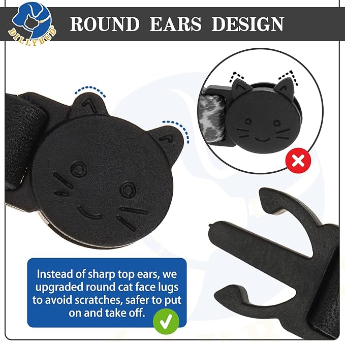 Leather Personalized Breakaway Cat Collar with Studded Bell and Safety Quick Release Buckle - Rivets Studded ID DIY Collars for Boy Girl Cats Kittens, 9" - 11.5" Black