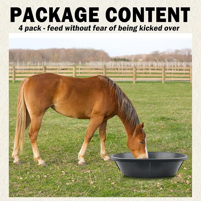 4 PCS Rubber Feed Pan, 17.5X5.3in Horse Feed Bucket, 3 Gallon Feed Pan for Horse Cow Sheep Dog Pig Chicken Dust Bath and Other Animal Feed Container