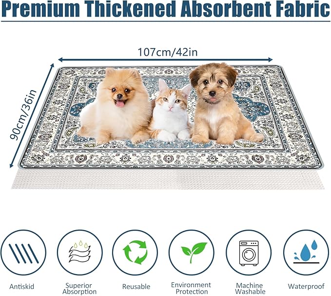 Washable Pee Pads for Dogs, (2 Pack, 36"x42") Upgrade Reusable Puppy Pads with Non-Slip Rug Pad, Super Thickening Absorbent Leakproof Dog Traning Pads Whelping Pad for Dogs, Doggie(Blue-1)