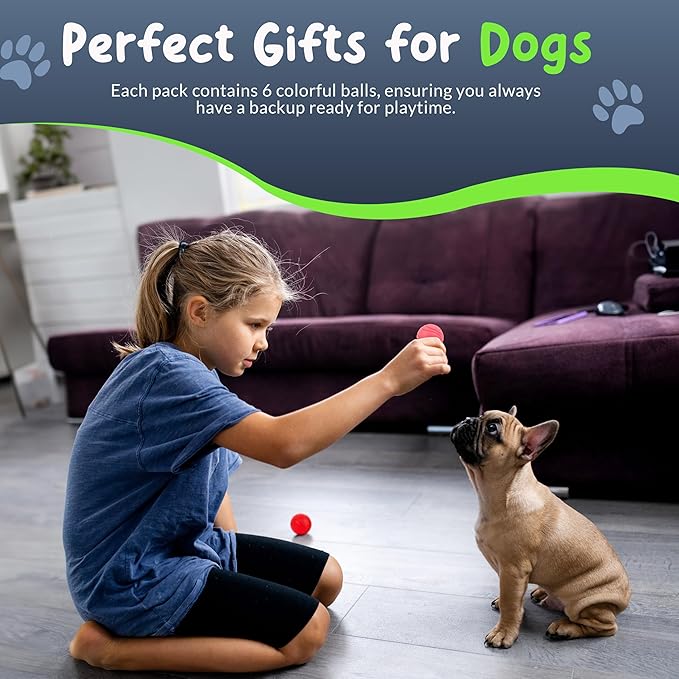 SuperFetch Dog Balls 1.5 Inch - Squeaky Dog Toys for Small Dogs and Puppies - Rubber Balls for Fetch, Training, Teething, Boredom and Solo Play - 6 Pack