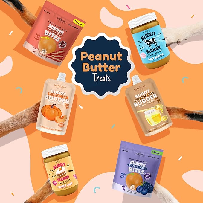 BUDDY BUDDER Barkin' Banana, 100% Natural Dog Peanut Butter, Dog Treat, Made in USA (17oz Jars)