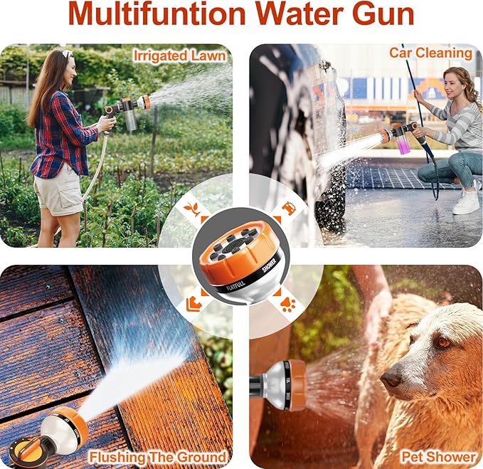 Dog Washing Hose Attachment, Pet Shower, Upgrade 8-in-1 Mode Dog Shower Attachment with 3.5oz 100cc Soap Dispenser, Replacement Hose Adapter for Pet Washing Irrigated Lawn Patio Car Cleaning